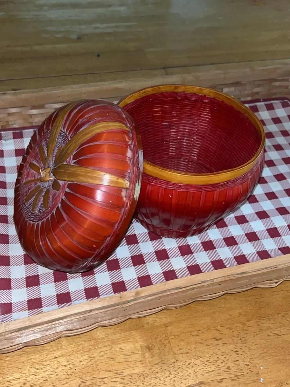 Handwoven Red Decorative Rattan Apple Basket Home Accents